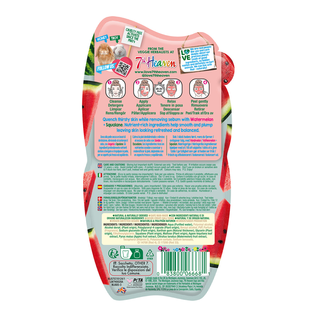 £1.49 7th Heaven Face Mask Watermelon Peel Off (12)