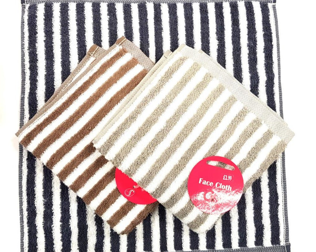 £1.99 Mens Stripe Facecloths (6)