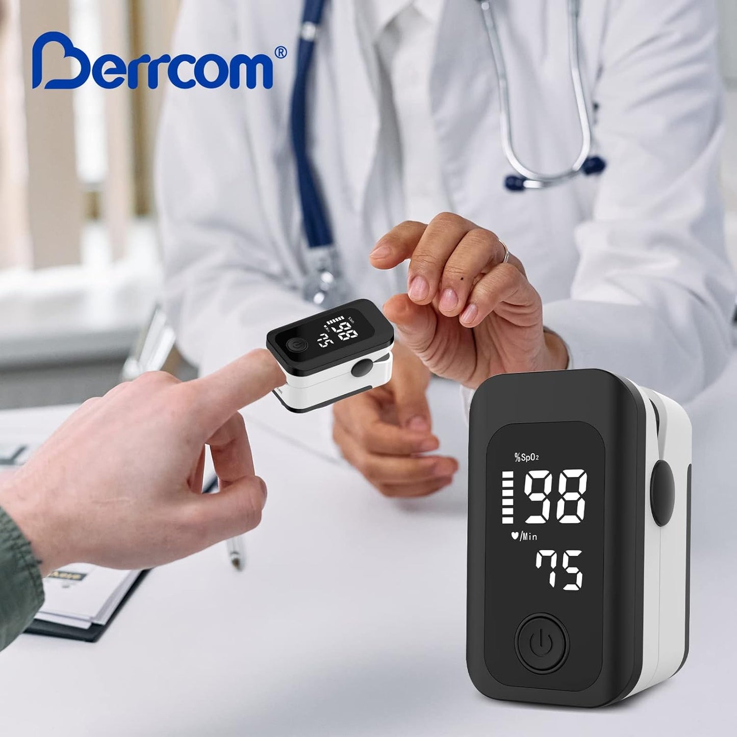 £12 Berrcom Pulse Oximeter Blood Oxygen Saturation Monitor Finger High Accuracy Sats Monitor for Child, Adult (SINGLES)