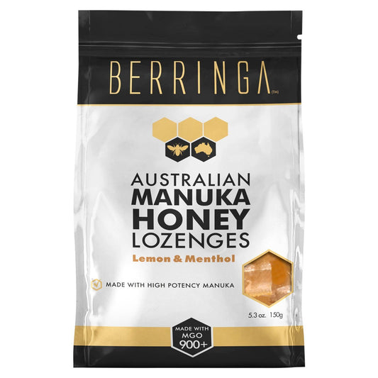 £9.99 Berringa Manuka Honey Lozenges Lemon and Menthol (150g) (SINGLES)