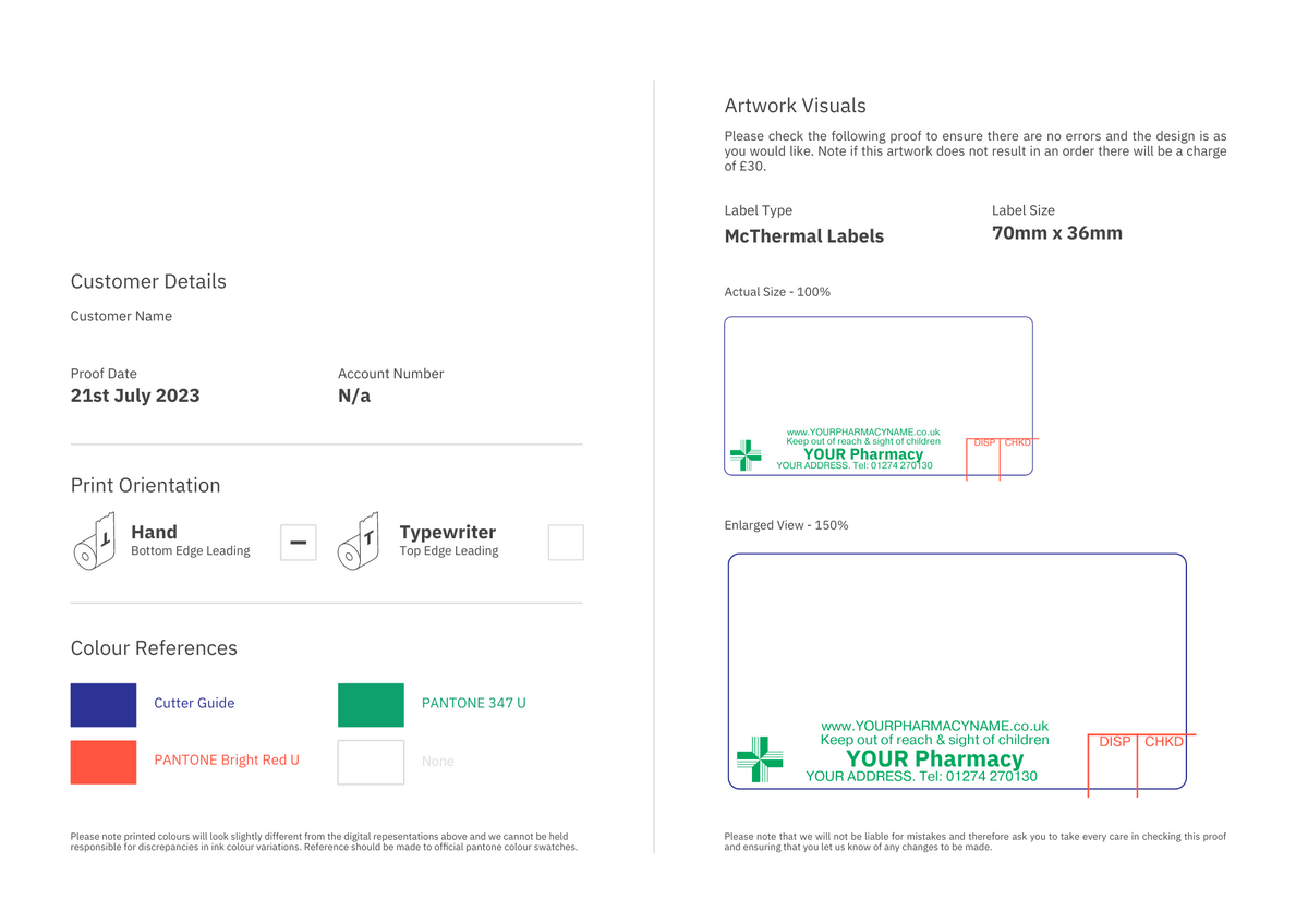 Dispensing Label Format Thermal Dispensing Labels (72x36) – A & J Williams (Yorkshire)