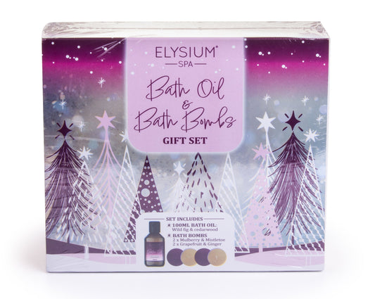 £4.99 BATH OIL & BATH BOMB SET - FIG & CEDARWOOD (12)