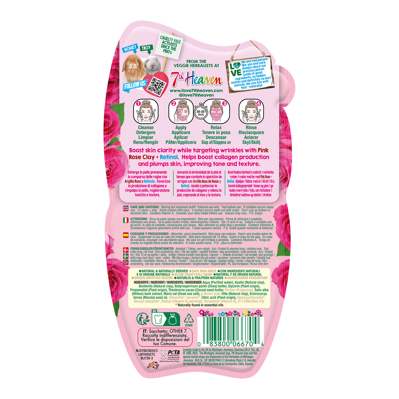 £1.49 7th Heaven Face Mask Pink Rose Clay (12)
