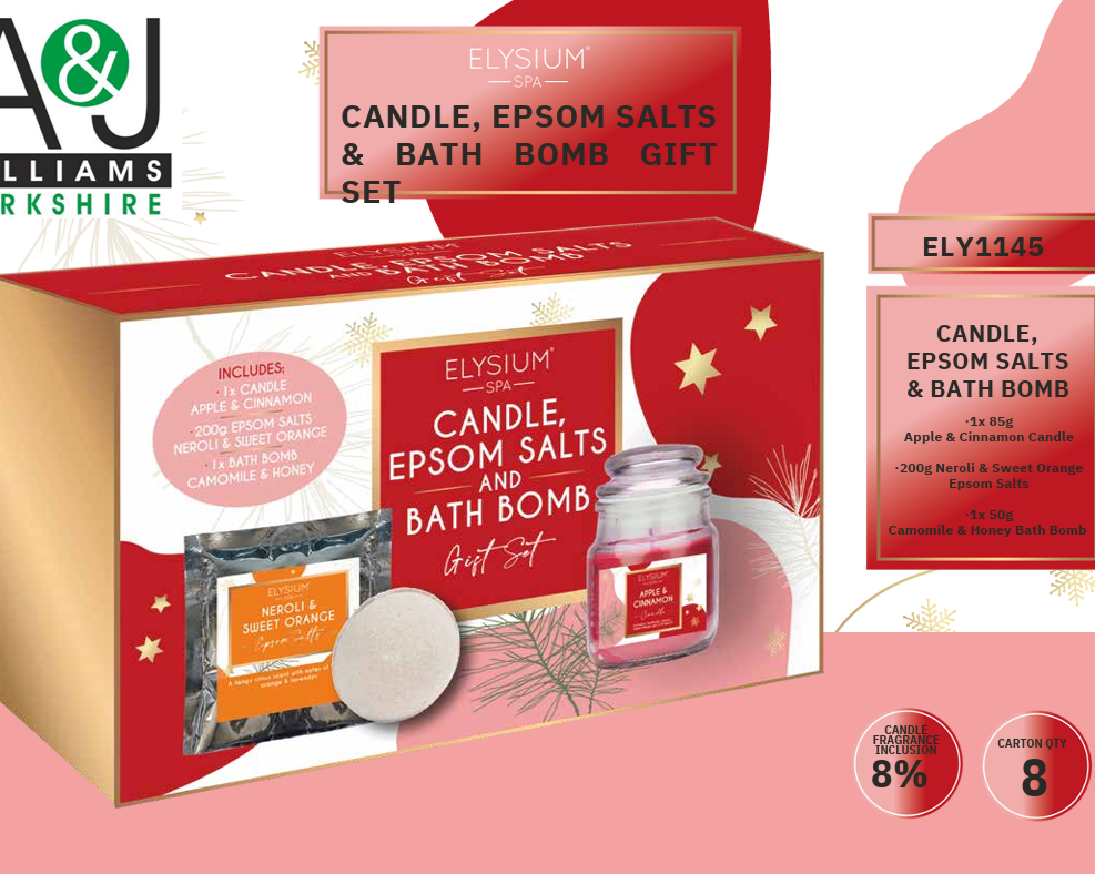 £4.99 Elysium Candle Salts & Bath Bomb Gift Set (12)