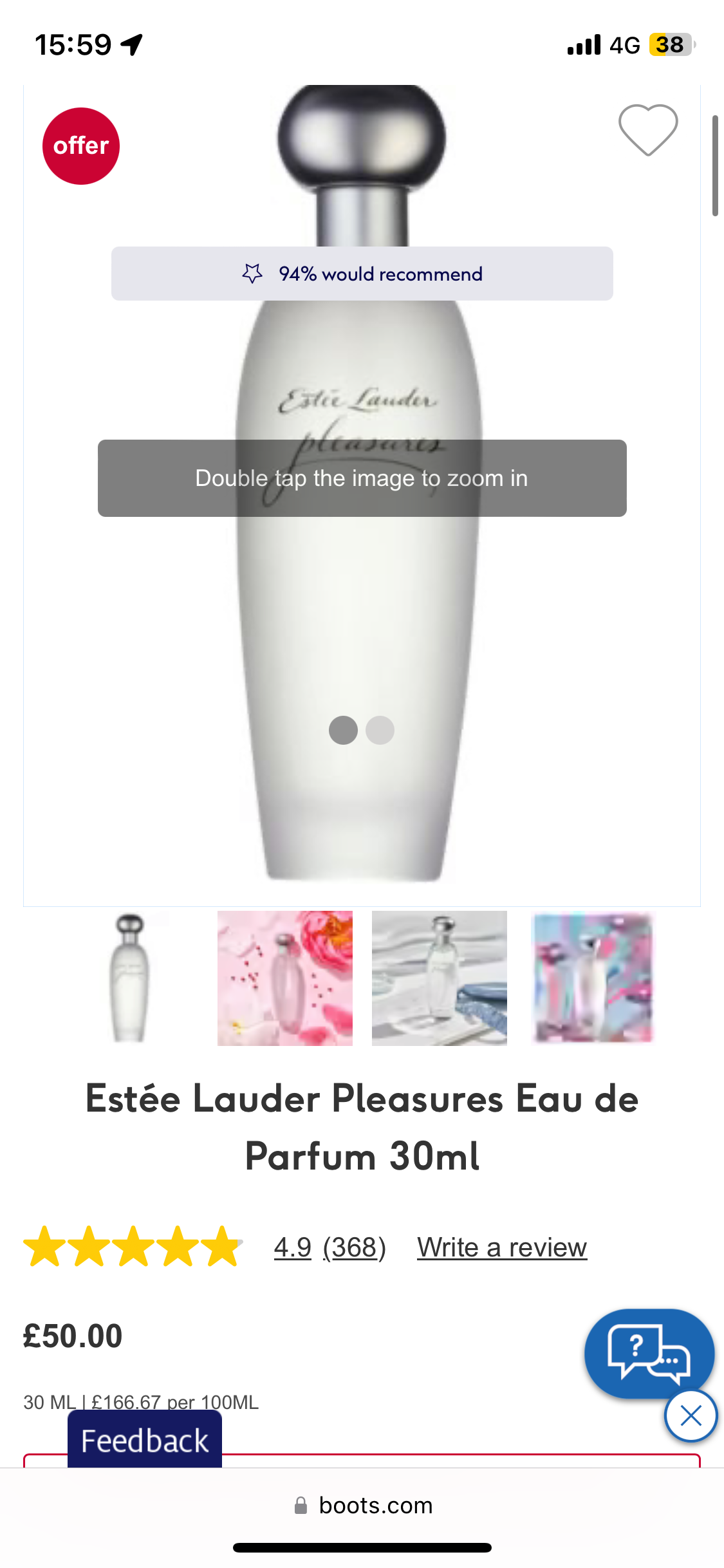 £50 Estée Lauder Pleasures EDP 30ml (SINGLES)