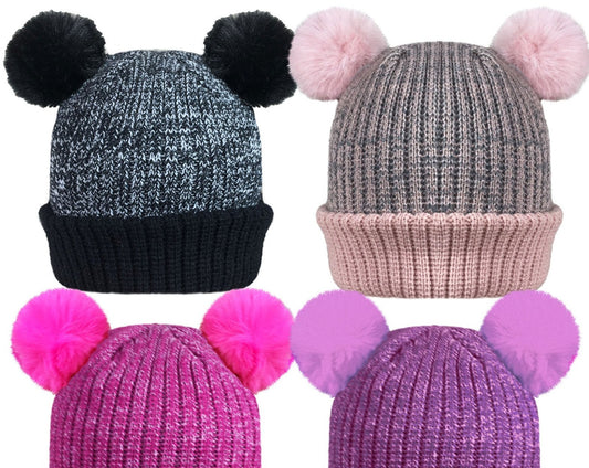 £3.99 Kids Twin Pom Pom Hat (12)